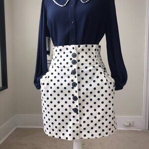 ZARA Polka Dot Skirt | White & Navy Blue | Size M